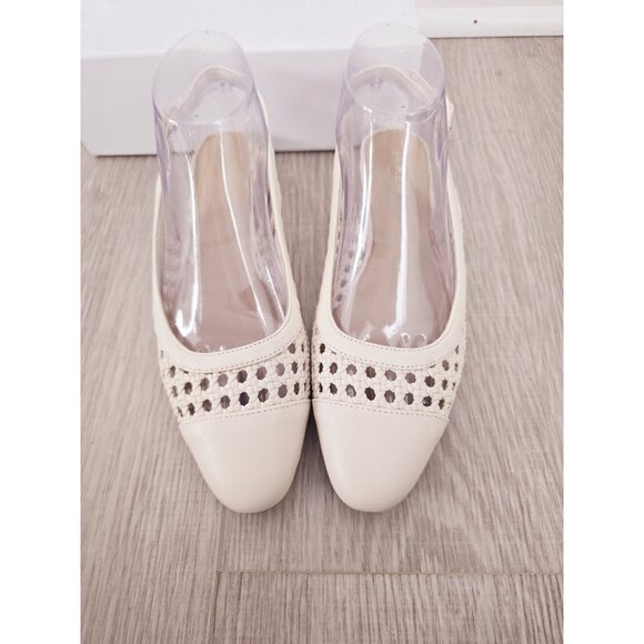 J. Crew Woven Ivory Slingback Flats 8 Buckle Old Money Cap Almond Toe Boho Shoes - Picture 5 of 11